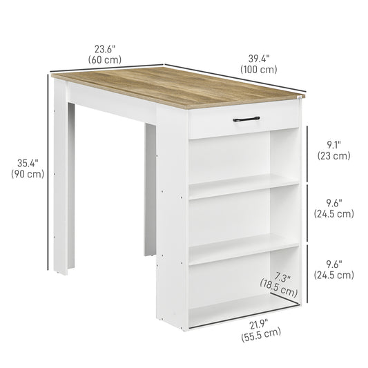 HOMCOM Bar Table with Drawer and 3 Storage Shelves, Bar Height Table, High Top Pub Table for Home Bar, Kitchen, Grey
