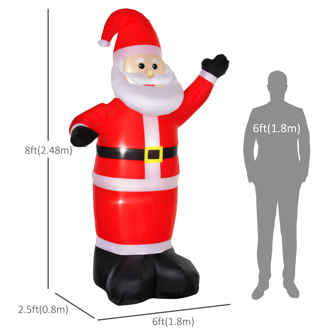 HOMCOM 8ft Inflatable Christmas Santa Claus Waving Hands, Blow-Up Outdoor LED Yard Display for Lawn Garden Party