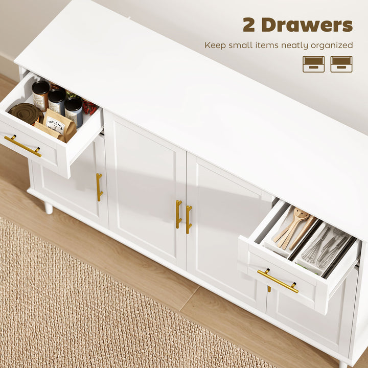 HOMCOM 55" Buffet Cabinet with Soft-Close Doors, Modern Sideboard with 2 Drawers, 3 Adjustable Shelves and 4 Doors, White