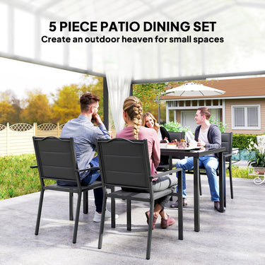 Outsunny 5 Piece Outdoor Dining Set w/ 4 Stackable Chairs, Rectangle Table, Tempered Glass Top, Steel Frame, Black