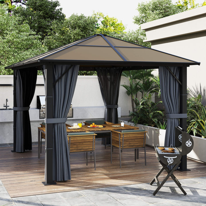 Outsunny 9.8' x 9.8' Garden Aluminium Gazebo Hardtop Roof Canopy Marquee Party Tent Patio Outdoor Shelter with Mesh Curtains & Side Walls, Grey