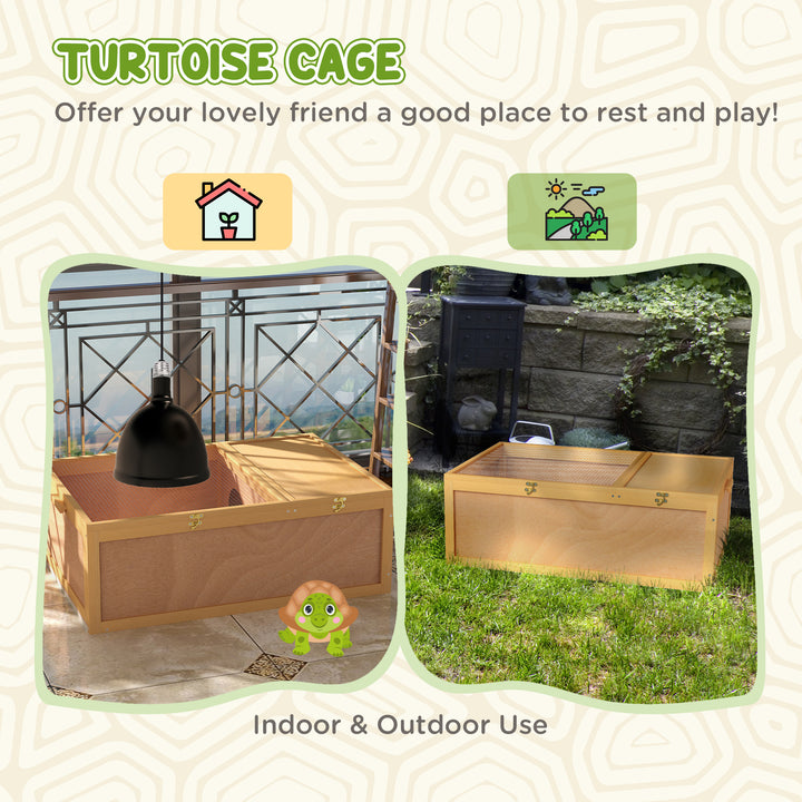 PawHut Wooden Tortoise Enclosure with Two Room Design, for Indoor Use, 37" x 25" x 13", Nature Wood