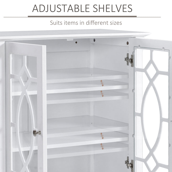 HOMCOM Sideboard Cabinet, Buffet Table with Double Framed Glass Doors, 2 Adjustable Shelves and Elevated Base White