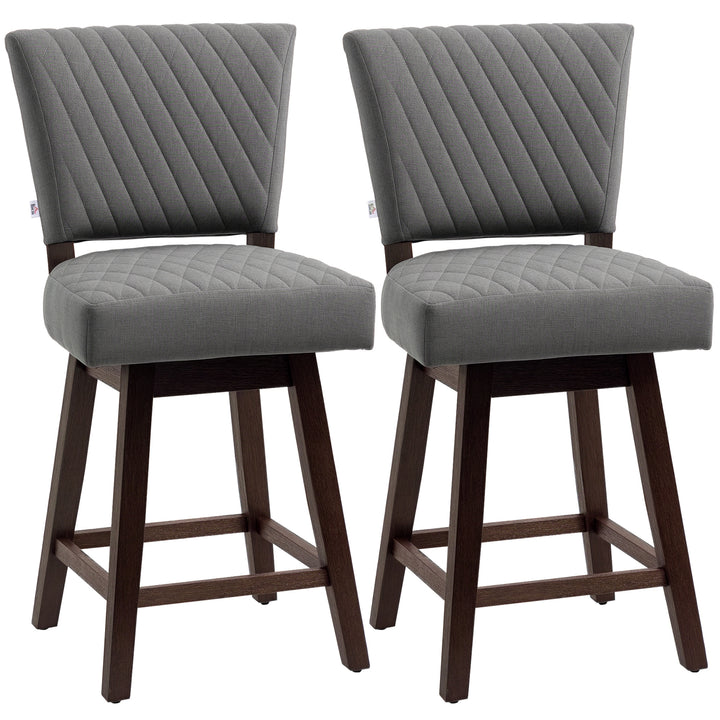 HOMCOM 2 Pieces Swivel Bar Stools, Counter Height Stools Set of 2 with Wood Legs and Footrests for Dining Room, Dark Grey