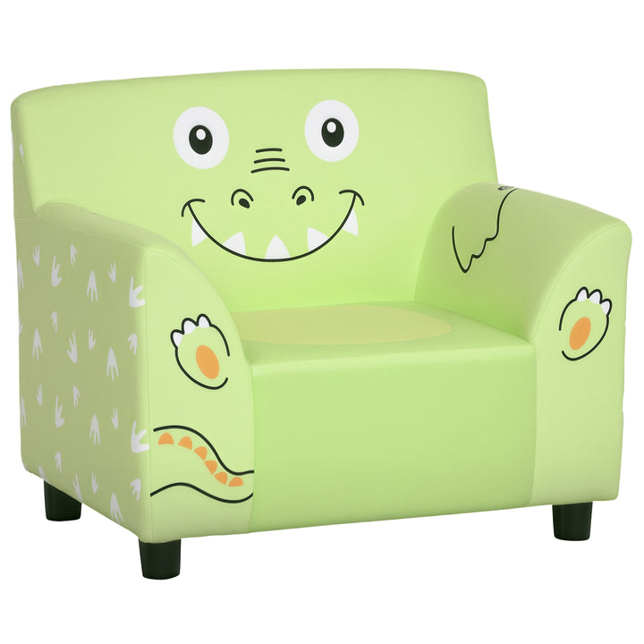 Qaba Kids Sofa, Armrest Chair for Preschool, Toddler Couch for Kids Room, Kindergarten with Cute Animal Print, Super-soft Velvet, Eucalyptus Wood, Green