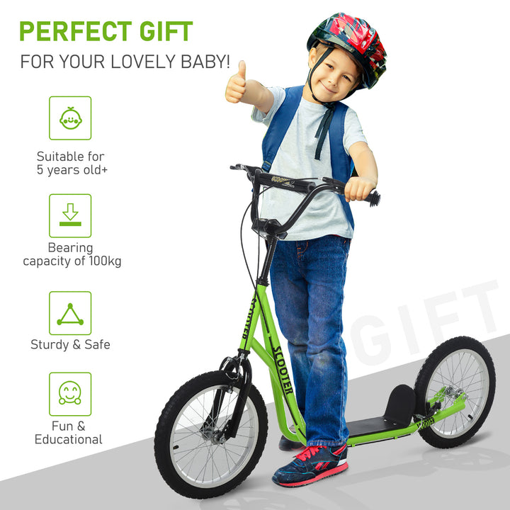 Aosom Kids Kick Scooter for 5+ Year Old, Kids Ride on Toy w/ 16'' Inflatable Wheel Dual Brakes, Black