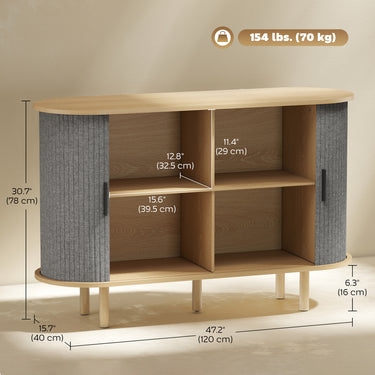 HOMCOM 47" Buffet Cabinet with Tambour Sliding Doors, Fluted Sideboard with Storage Shelves and Wooden Legs, Grey