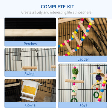 PawHut 39" Bird Cage for Budgie, Cockatiel, Conure, Small Birds, with Ladder, Swing, Toys, Perches, Tray, Feeding Bowls, Handle