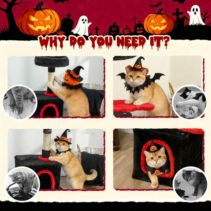 PawHut 28" Cat Tree Tower with Plush Top Bed, Cozy Condo, Sisal Scratching Post, Perch, Dangling Ball, Light Grey