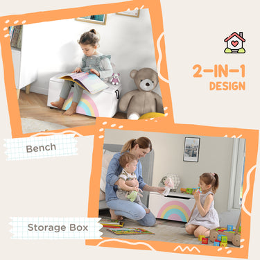 Qaba Toy Chest, Kids Toy Bench Box, Lightweight Storage Bench with Lid and Side Handles, for Nursery Room Playroom Bedroom, Gift for 3-8 Years Old, White