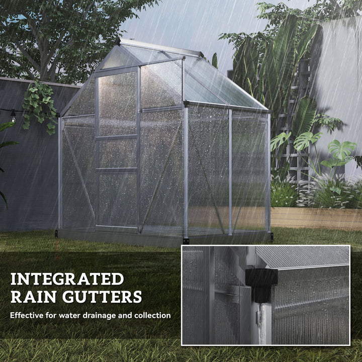 Outsunny 6.2' x 4.3' x 6.6' Clear Polycarbonate Greenhouse Large Walk-In Green House Garden Plants Grow Galvanized Base Aluminium Frame w/ Slide Door
