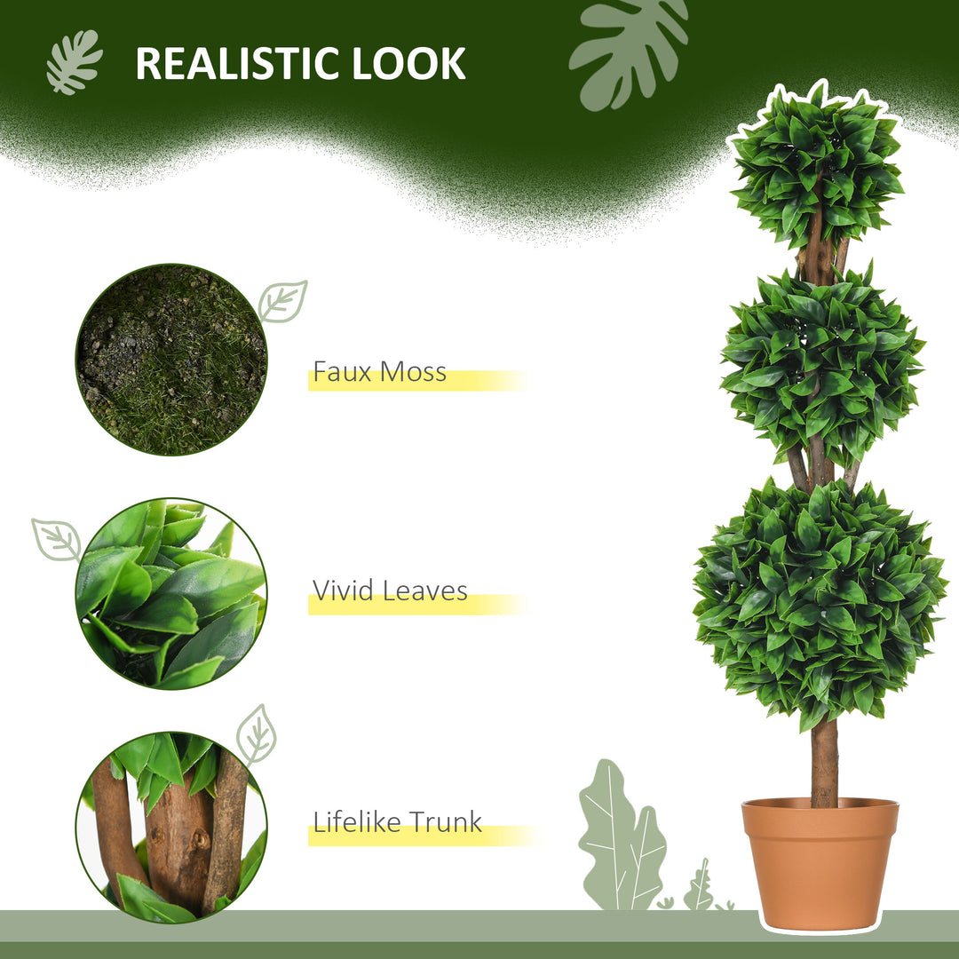 HOMCOM 2 Pack 35.5" Artificial Trees, Boxwood Topiary Ball Trees with Pot for Indoor, Outdoor, Home Office, Living Room, Green
