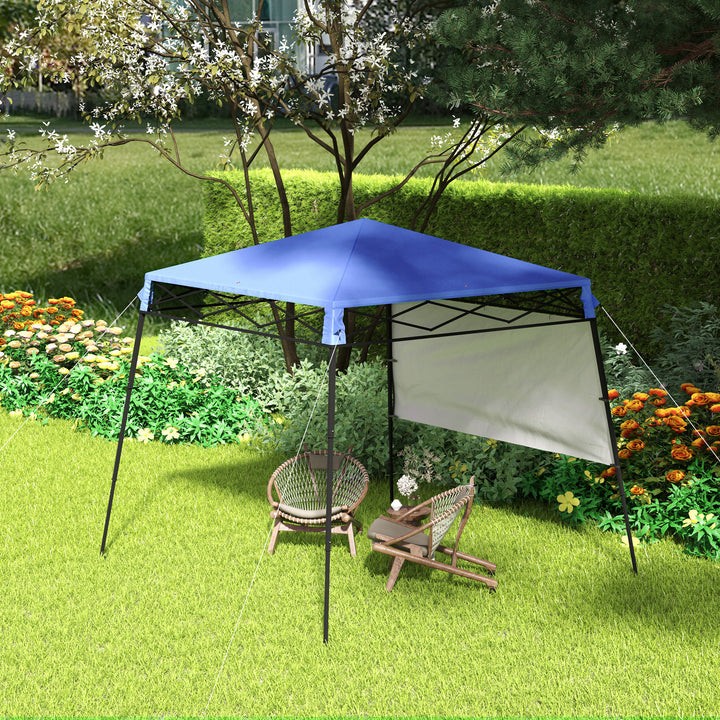Outsunny 7' x 7' Garden Foldable Pop Up Gazebo Tent with Backpack & Adjustable Legs Outdoor Party Canopy, Blue & Black