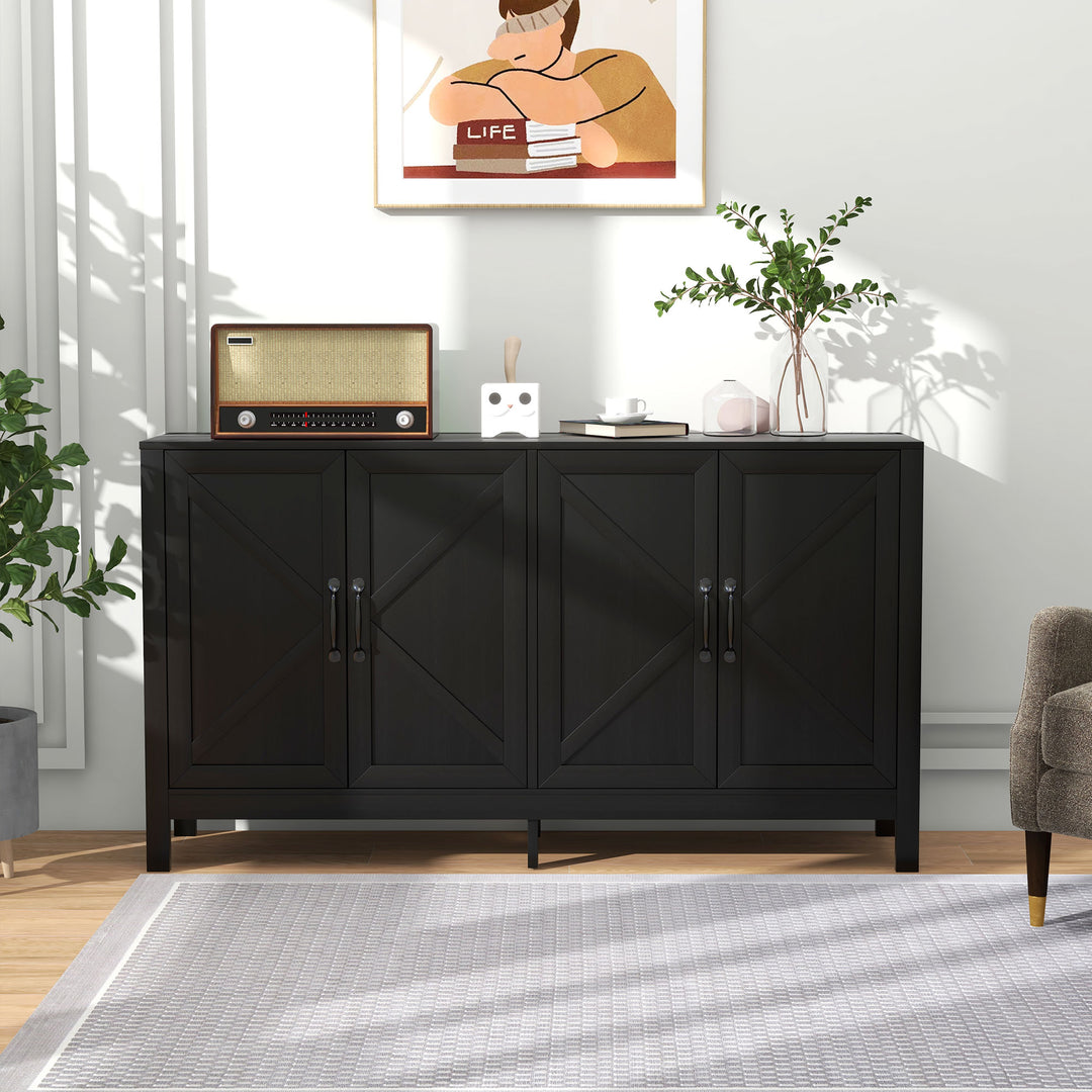 HOMCOM Sideboard Buffet, Storage Cabinet with Barn Door and Adjustable Shelf, TV Stand for TVs up to 65 Inches, Black Oak