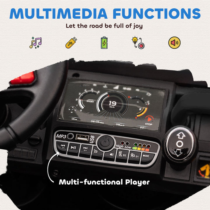 Aosom 12V Ride on Car with Electric Bucket, Two-Seater, Shovel, Remote Control, Spring Suspension, Horn, Music, Red