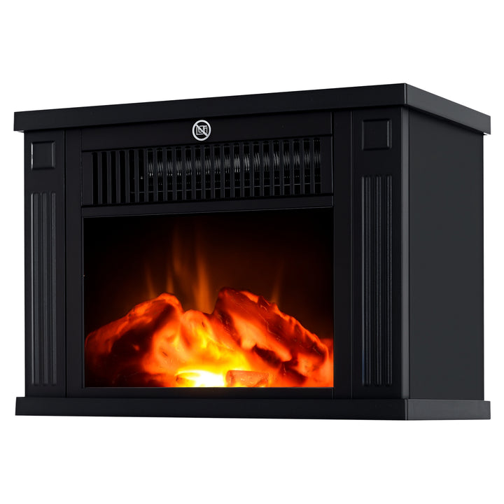 HOMCOM 14" 1000W Mini Standing Electric Fireplace Portable Heater with Overheating, Black