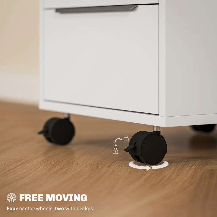 HOMCOM 3 Drawer File Cabinet with Wheels, Vertical Filing Cabinet with Lock, Grey