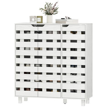 HOMCOM Shoe Cabinet, 21 Pair Shoe Storage Cabinet with Hollowed-Out Doors, White