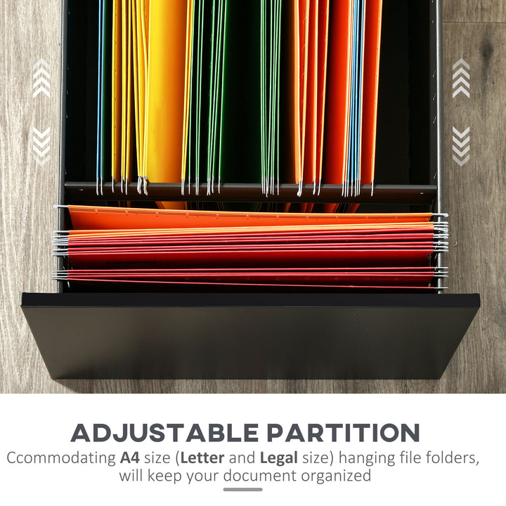 Vinsetto Lockable File Cabinet, Steel Filing Cabinet on Wheels for Legal, A4, Letter Size, with Pencil Tray for Home Office