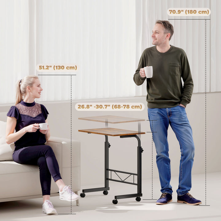 HOMCOM Mobile Standing Desk with Adjustable Height, 23.5 inch Stand Up Desk with Wheels, Natural Wood