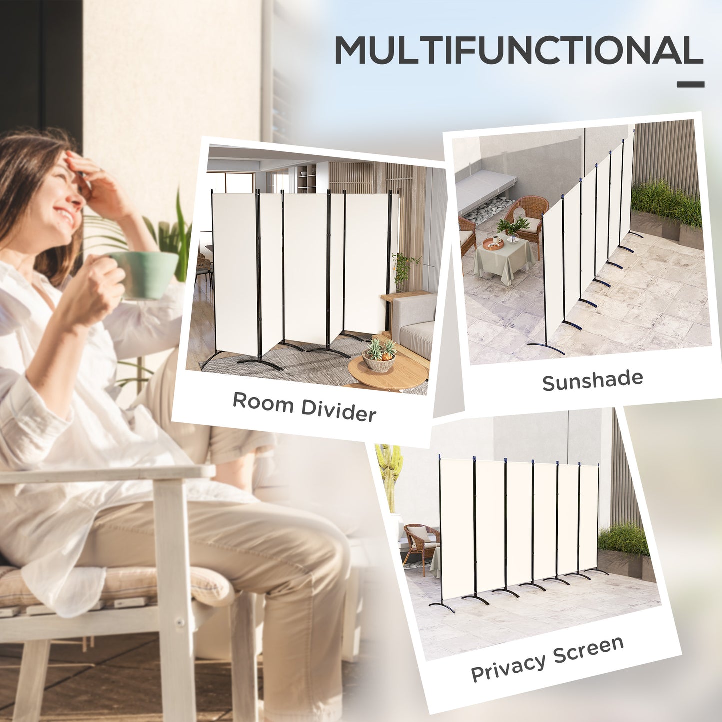 Outsunny 6 Panel Folding Room Divider, UV30+ Privacy Screen, Indoor Outdoor Privacy Panel with Stable Base, Black