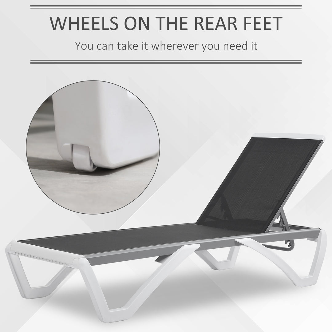 Outsunny Outdoor Chaise Lounge Chair, Patio Aluminum Tanning Chair with 5-Level Adjustable Back, Portable Wheels, Breathable Mesh Fabric, for Pool, Deck, Garden, Grey