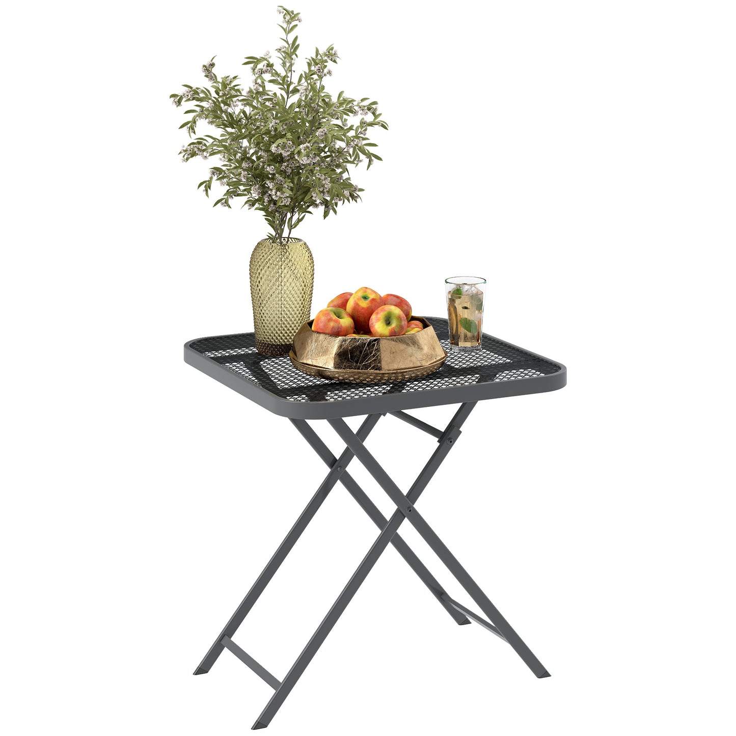 Outsunny 27.5" Square Outdoor Patio Table, Outdoor Folding Table with Grid Rattan-Like Top for Camping, Picnic, Black