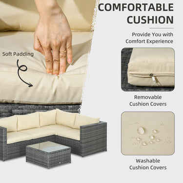 Outsunny 3 Pieces Rattan Wicker Outdoor Conversation Furniture Set w/ Loveseats Coffee Table Cushions for Garden, Patio, Beige