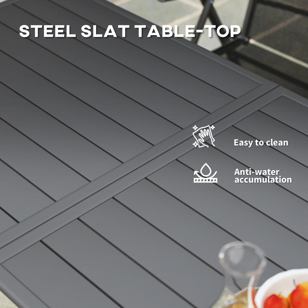 Outsunny Rectangle Patio Dining Table for 6 Person, Metal Steel Slat Outdoor Table, for Lawn, Garden, 59" x 31.5" x 29", Grey