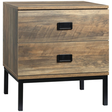 HOMCOM Nightstand with Storage, Retro Bedside Table, Side Table with 2 Drawers, Steel Frame for Bedroom, Coffee