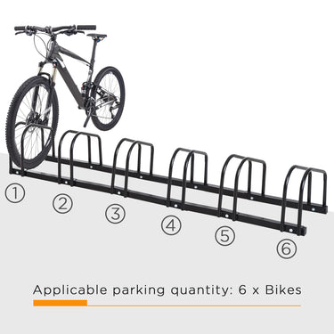 HOMCOM 6-Bike Bicycle Floor Parking Rack Cycling Storage Stand Ground Mount Garage Organizer for Indoor and Outdoor Use Black