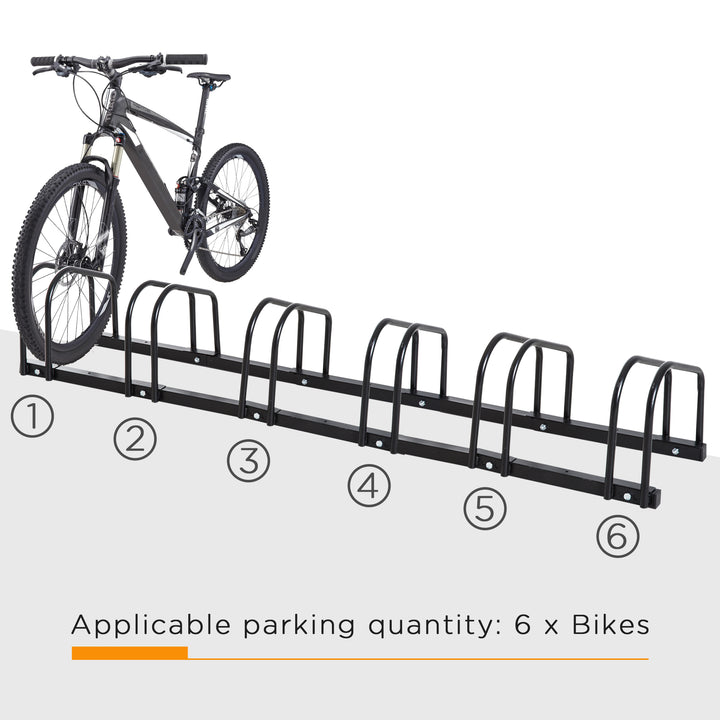 HOMCOM 6-Bike Bicycle Floor Parking Rack Cycling Storage Stand Ground Mount Garage Organizer for Indoor and Outdoor Use Black