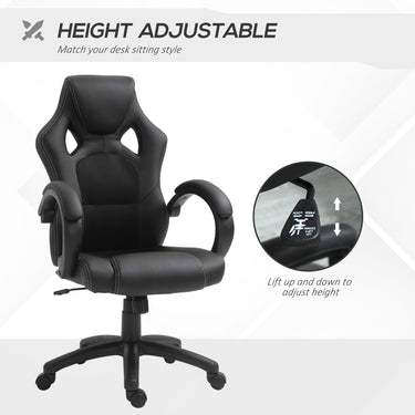 HOMCOM Racing Gaming Chair Office Chair Computer Desk Gamer Chair with Swivel Wheels, Padded Headrest, Tilt Function, Black