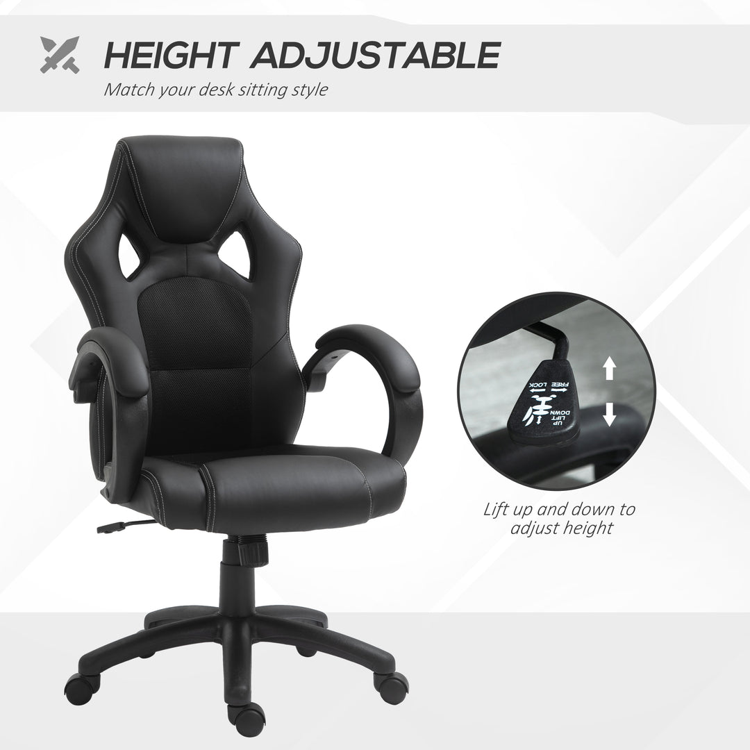 HOMCOM Racing Gaming Chair Office Chair Computer Desk Gamer Chair with Swivel Wheels, Padded Headrest, Tilt Function, Black