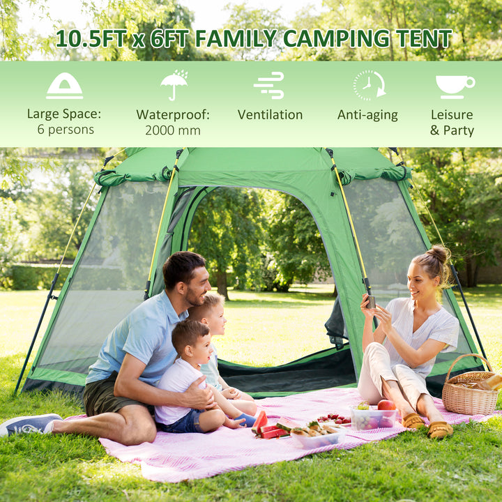 Outsunny 6 People Instant Automatic Camping Tent, 2-Tier Fabric Backpacking Tent with 4 Windows 2 Doors Portable Carry Bag for Fishing Hiking, Green