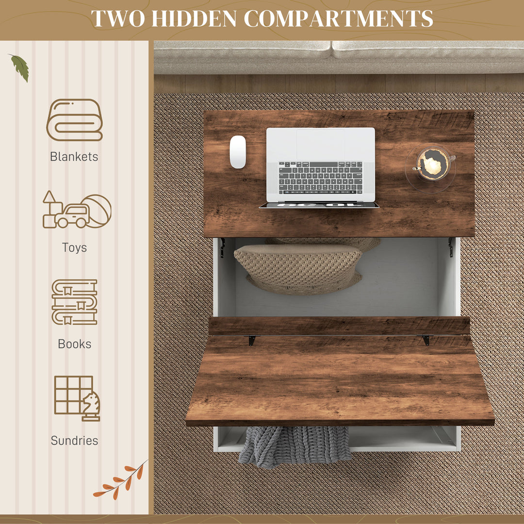 HOMCOM Coffee Table with Lift Top, 32" Farmhouse Center Table with Hidden Compartment for Living Room, Antique White