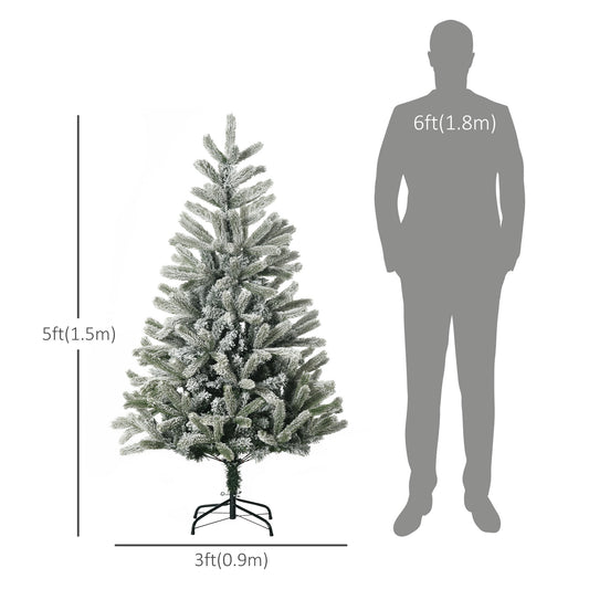 HOMCOM 5ft Artificial Snow-Flocked Tree Holiday Home Indoor Christmas Decoration with Metal Feet, Green