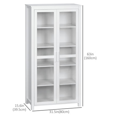 HOMCOM Freestanding Kitchen Pantry, Buffet Cabinet, 5-tier Storage Cabinet with Adjustable Shelves and 2 Glass Doors, White