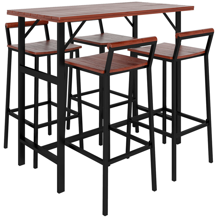 Outsunny 5 Piece Patio Bar Set with 47" Bar Height Table and 4 Bar Stools, for Backyard, Balcony, Porch, Pool, Lawn, Brown
