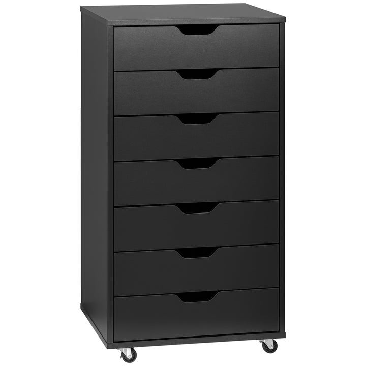 Vinsetto 7-drawer Vertical File Cabinet for Home Office, Storage Cabinet with Wheels, 18.7"x15.6"x35.4", Black