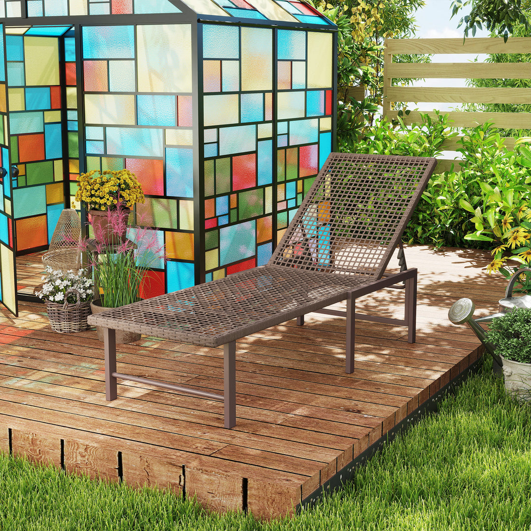 Outsunny Wicker Outdoor Lounge Chair, Rattan Reclining Patio Lounger Tanning Chair with Adjustable Back, Brown