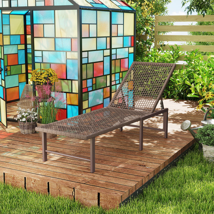 Outsunny Wicker Outdoor Lounge Chair, Rattan Reclining Patio Lounger Tanning Chair with Adjustable Back, Brown