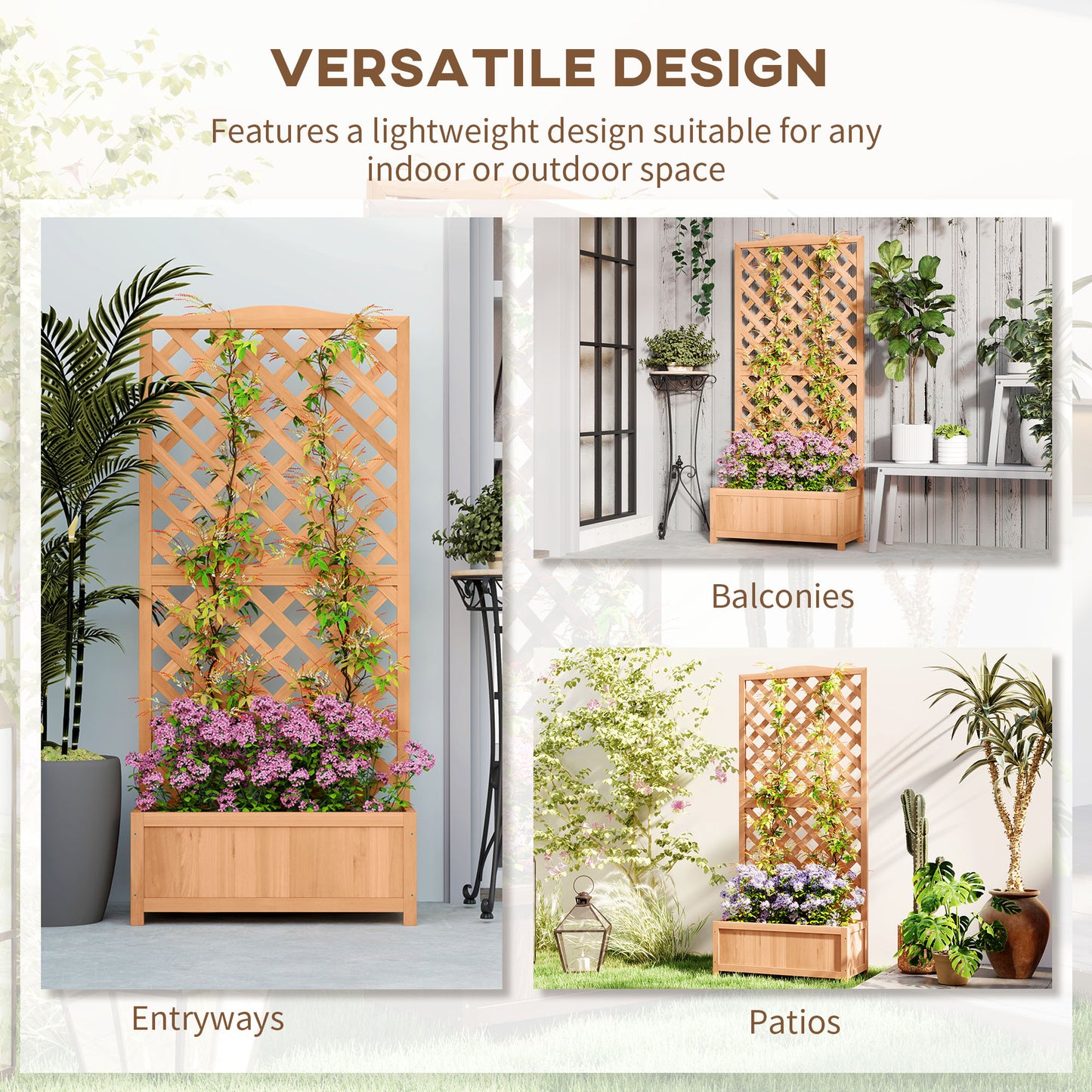 Outsunny Wood Planter with Trellis for Vine Climbing, Raised Garden Bed to Grow Vegetables for Backyard, 28" x 11" x 46", Brown