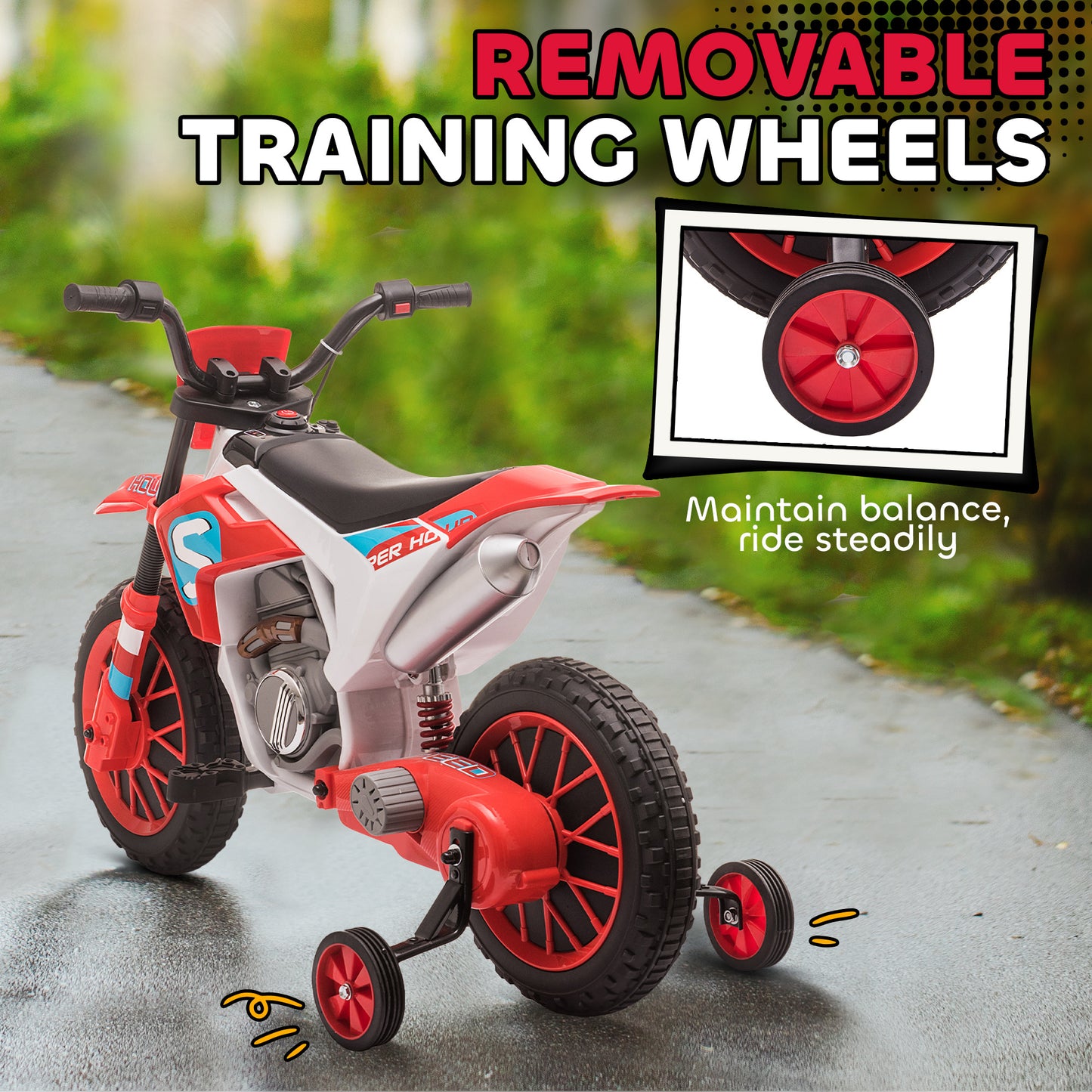 Aosom Kids Dirt Bike Battery-Powered Ride-On Electric Motorcycle with Charging 12V Battery, Training Wheels Green