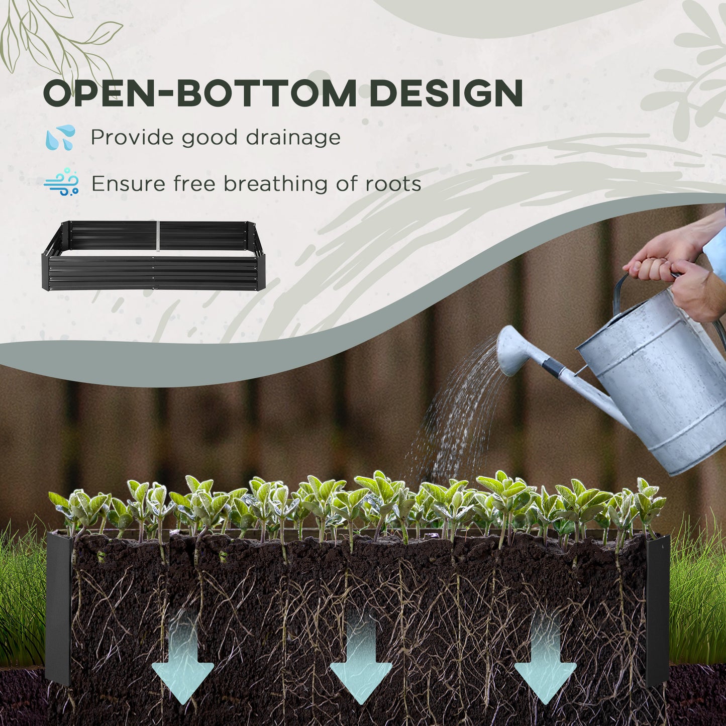 Outsunny 6' x 3' x 1' Raised Garden Bed with 2 Trellis Tomato Cages, Steel Frame Elevated Planter Box, Black