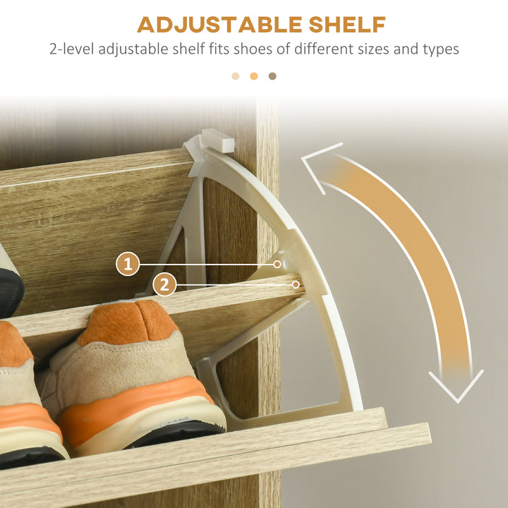 HOMCOM Shoe Storage Cabinet Organizer for 18 Pairs of Shoes with 3 Flip Drawers and Adjustable Shelves, Oak