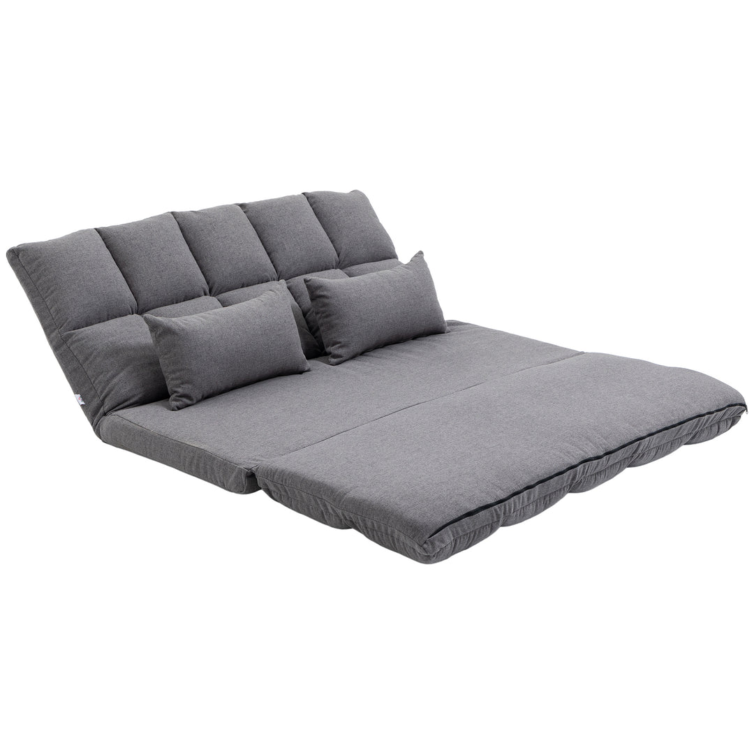HOMCOM 51" Folding Floor Sofa, Foldable 2-Seater Lazy Sofa Sleeper Bed, Adjustable Linen Floor Couch with 9-position Backrest, 2 Pillows and Wide Seat for Living Room, Grey