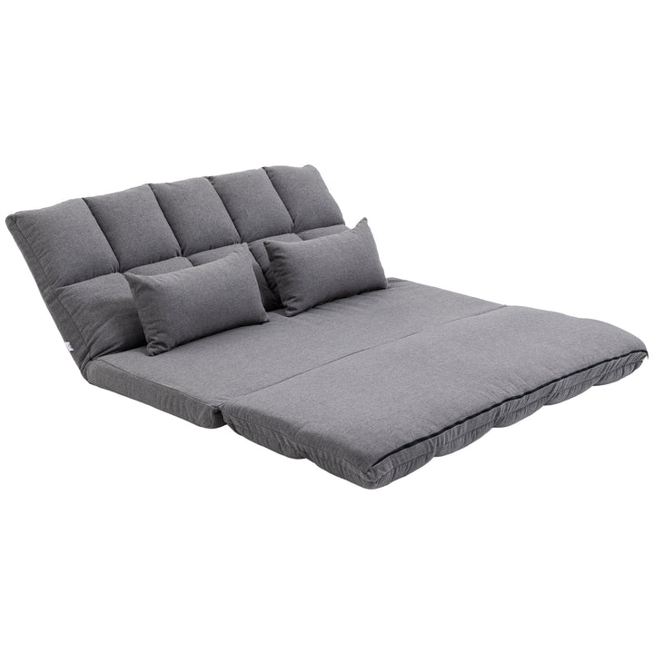 HOMCOM 51" Folding Floor Sofa, Foldable 2-Seater Lazy Sofa Sleeper Bed, Adjustable Linen Floor Couch with 9-position Backrest, 2 Pillows and Wide Seat for Living Room, Grey