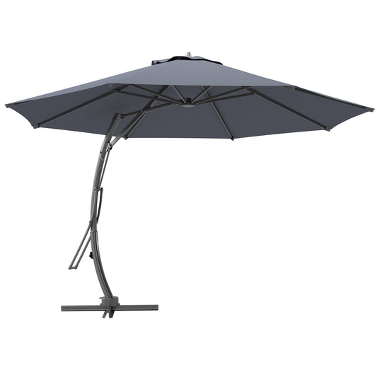 Outsunny 11FT Patio Umbrella, Cantilever Umbrella with 8 Ribs, 360Â° Rotation, Easy Adjustment for Garden, Deck, UPF 50+, Grey