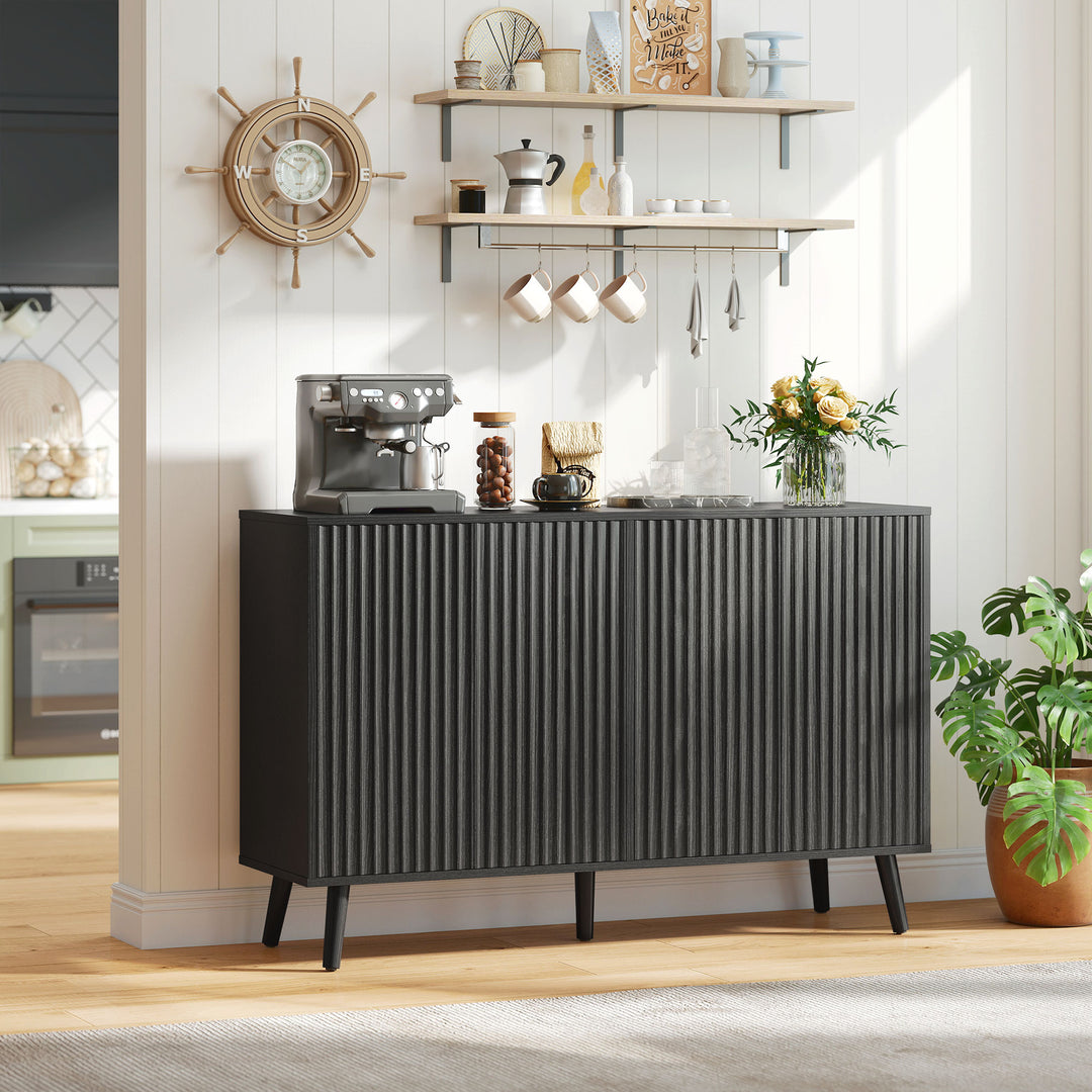 HOMCOM Buffet Cabinet with Storage, Modern Fluted Sideboard with Adjustable Shelves for Dining Room Living Room, Dark Brown